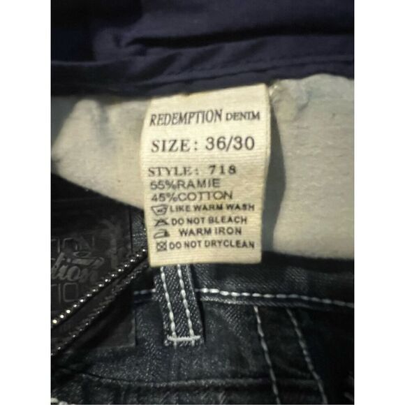 Redemption Denim Men’s Size 36x30 Jeans Blue Dark Wash Embroidered Straight NWT - Picture 4 of 13